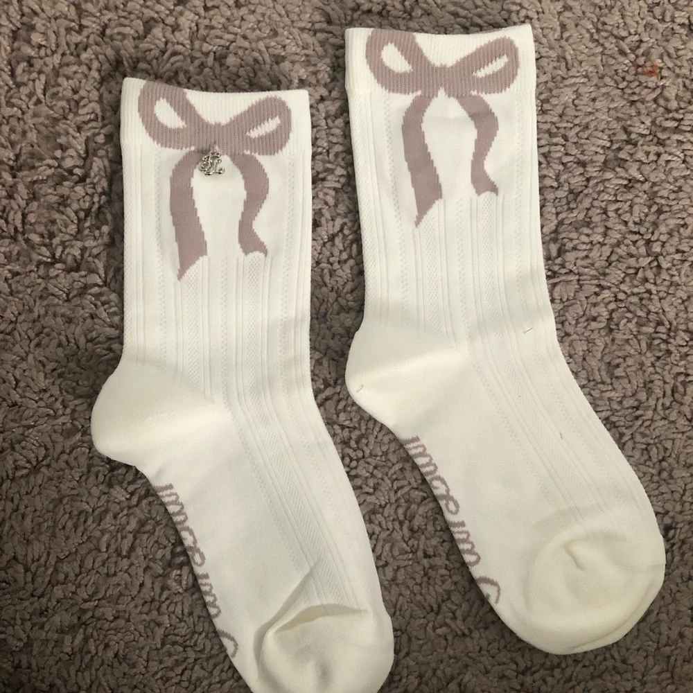 Women's Fair Lair Cream Crew Socks with Taupe Bow Accent